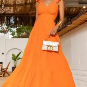 Vestido Alça 3 Camadas Tangerina Cora Canela