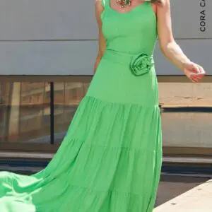Vestido Alça Ondas Verde Cora Canela