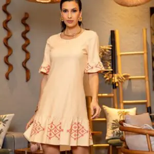 Vestido Bordado Aveia Cora Canela