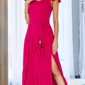 Vestido Camadas Diagonais Pink Cora Canela
