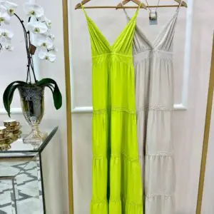 Vestido Longo com Alças e Entremeios Lima Cora Canela