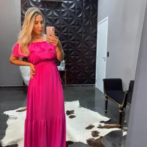 Vestido Longo Ombro a Ombro Azul Melina Inicial A