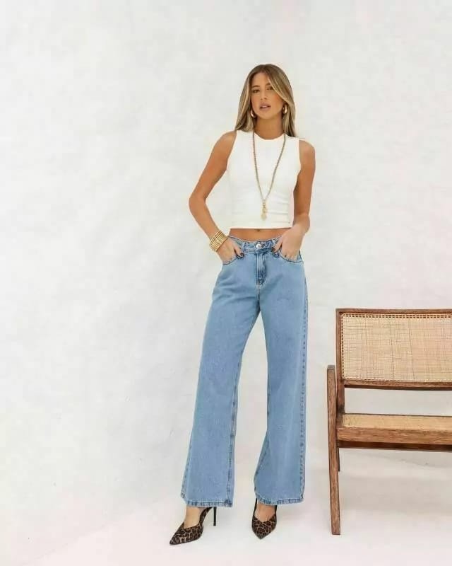 Calça Wide Leg Reta Jeans 10842 Dicollani