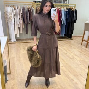 Vestido Luiza Marrom Inicial A