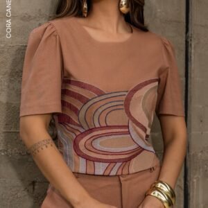 Blusa Bordada Castanho Cora Canela